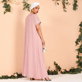 Summer Ladies Fashion Lapel Sequin Stitching Loose and Elegant Thin Arabian Powder Dress Long Dress (without Headscarf)